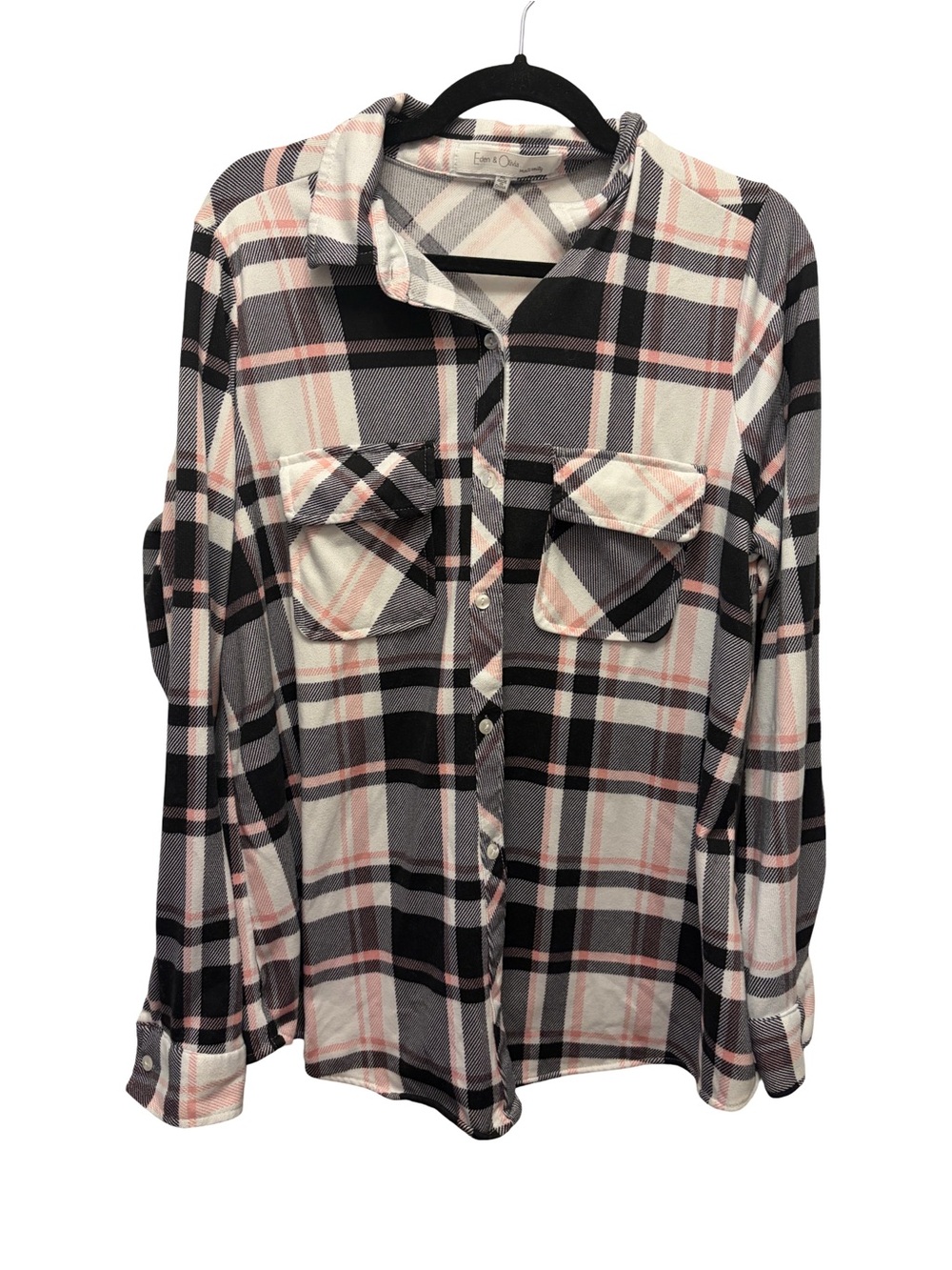 Eden & Olivia Black, Gray and Pink Plaid Maternity Shirt Sz XL